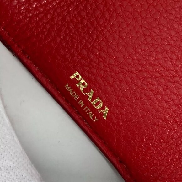PRADA 1MH021 logo CompactWallet Trifold wallet Leather Red/Gold - Picture 9 of 13